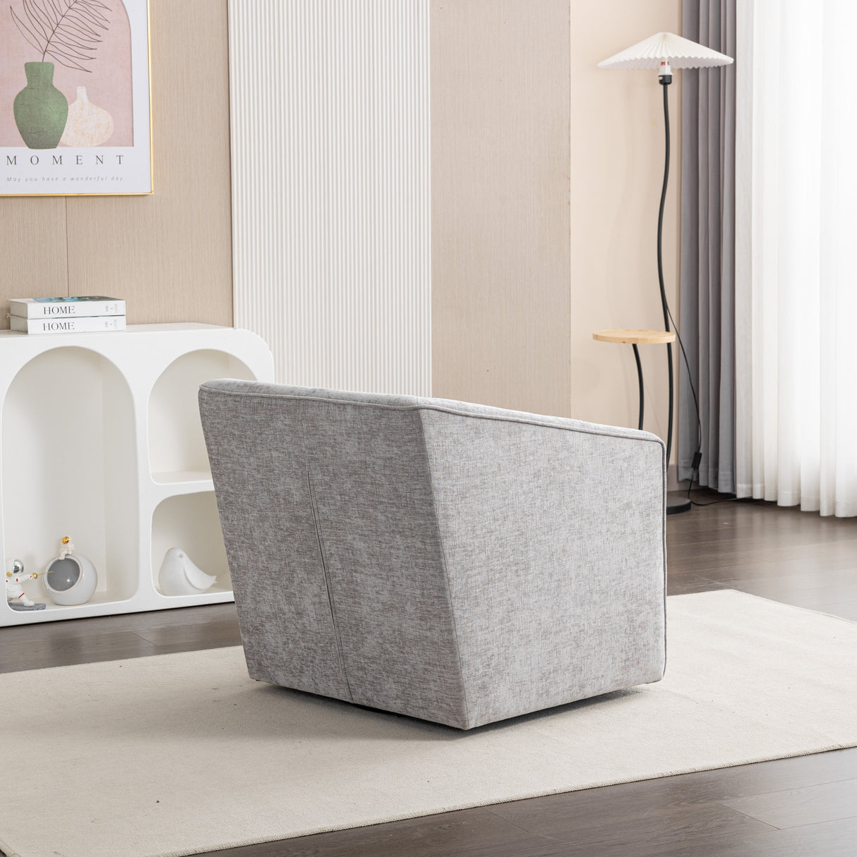 Nice Modern Upholstered Barrel Armchair, 360° Swivel