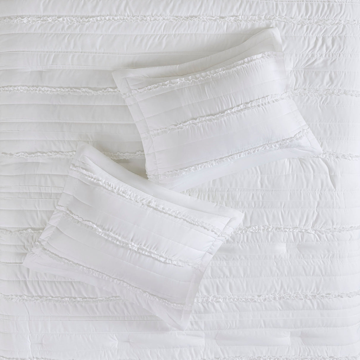 5 Piece Microfiber Ruffled Comforter Set White Queen
