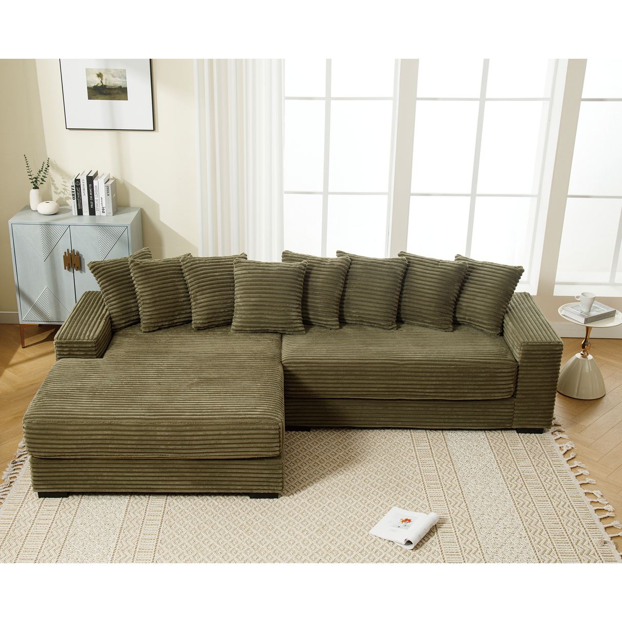 Oversized Two-Piece Corduroy Sofa with Left Chaise Daybed