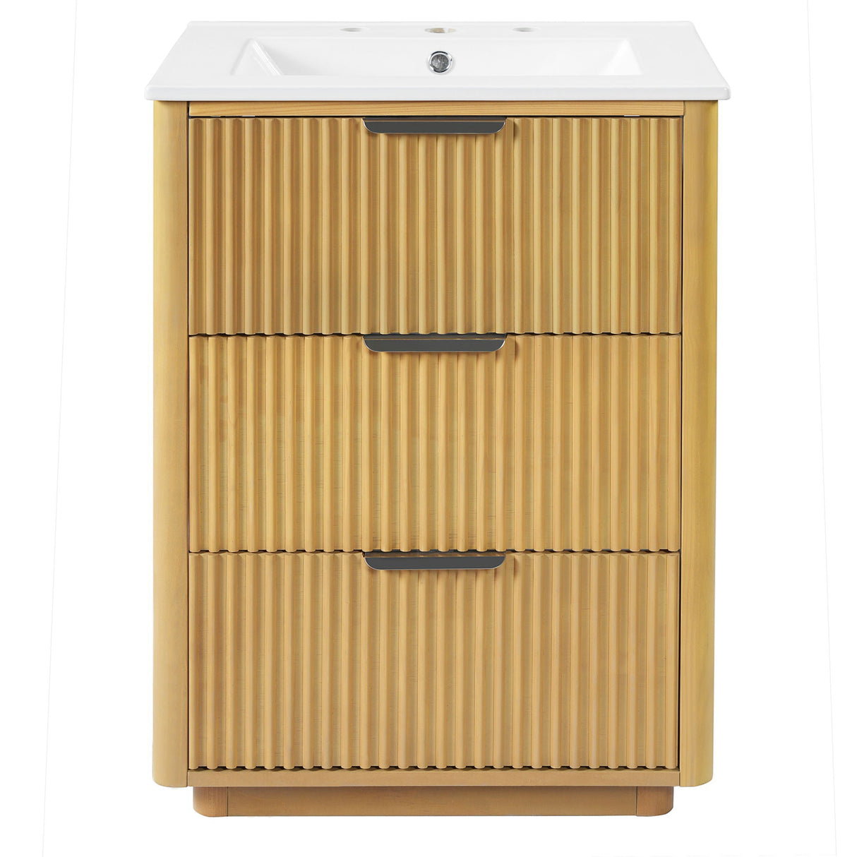 Bathroom Vanity With Sink, Open Shelf & Closed Storage - Natural Wood