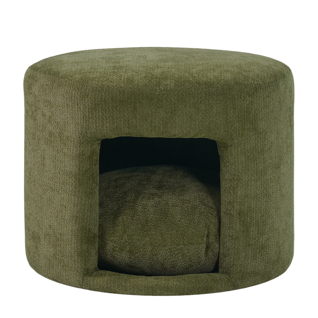 Green Pet Friendly Ottoman with Removable Pet Cushion and Hidden Pet Nook