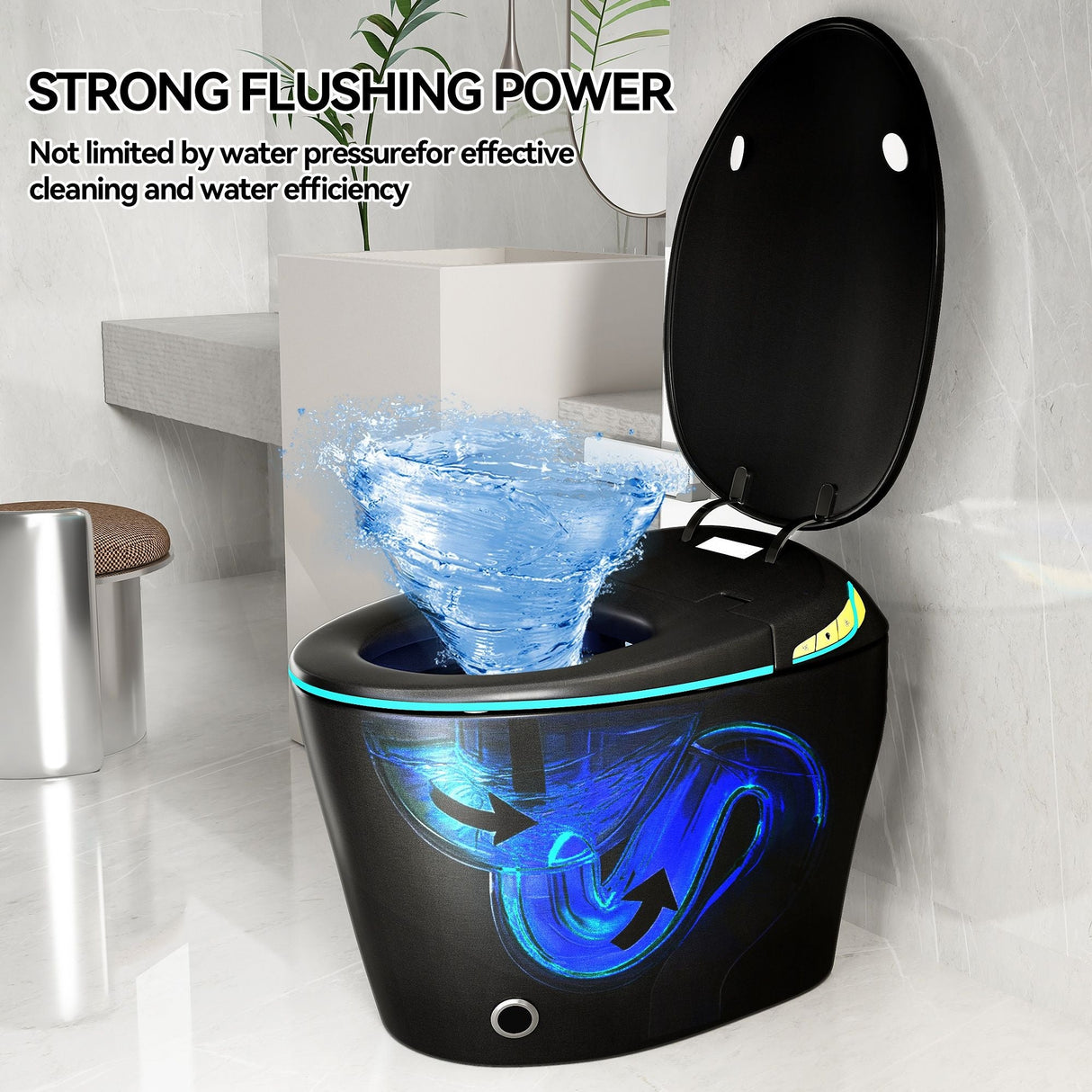 Unique Smart Toile With Built In Bidet, Auto Open / Close Seat, Foot Sensor, LED Display, Night Light, Warm Water & Dryer Ceramic