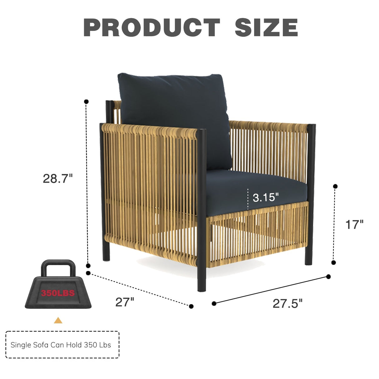 Patio 6-Piece Brown PE Wicker Sofa Set with Grey Cushions