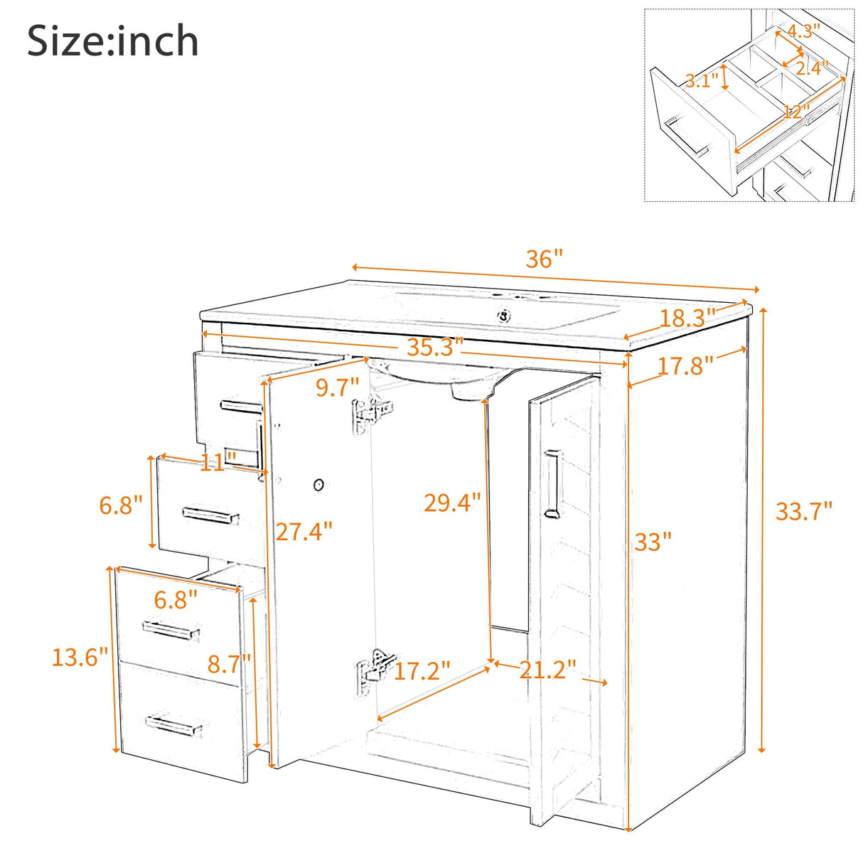Bathroom Vanity With Sink Combo, Storage Cabinet