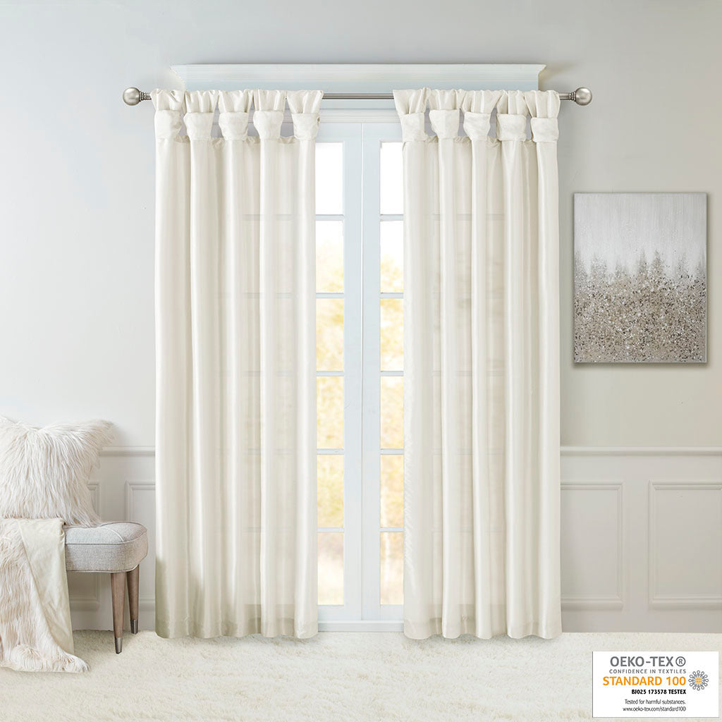 Twist tab lined window curtain panel white 50x84"