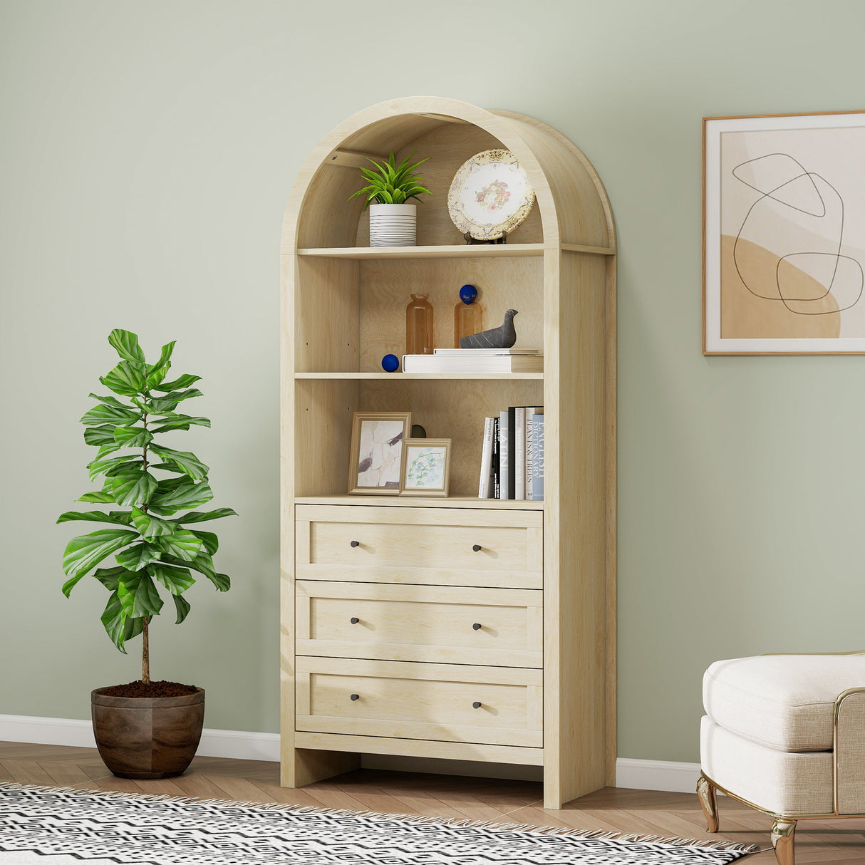 Arched Kitchen Pantry Modern Farmhouse Wood Kitchen Storage Cabinet