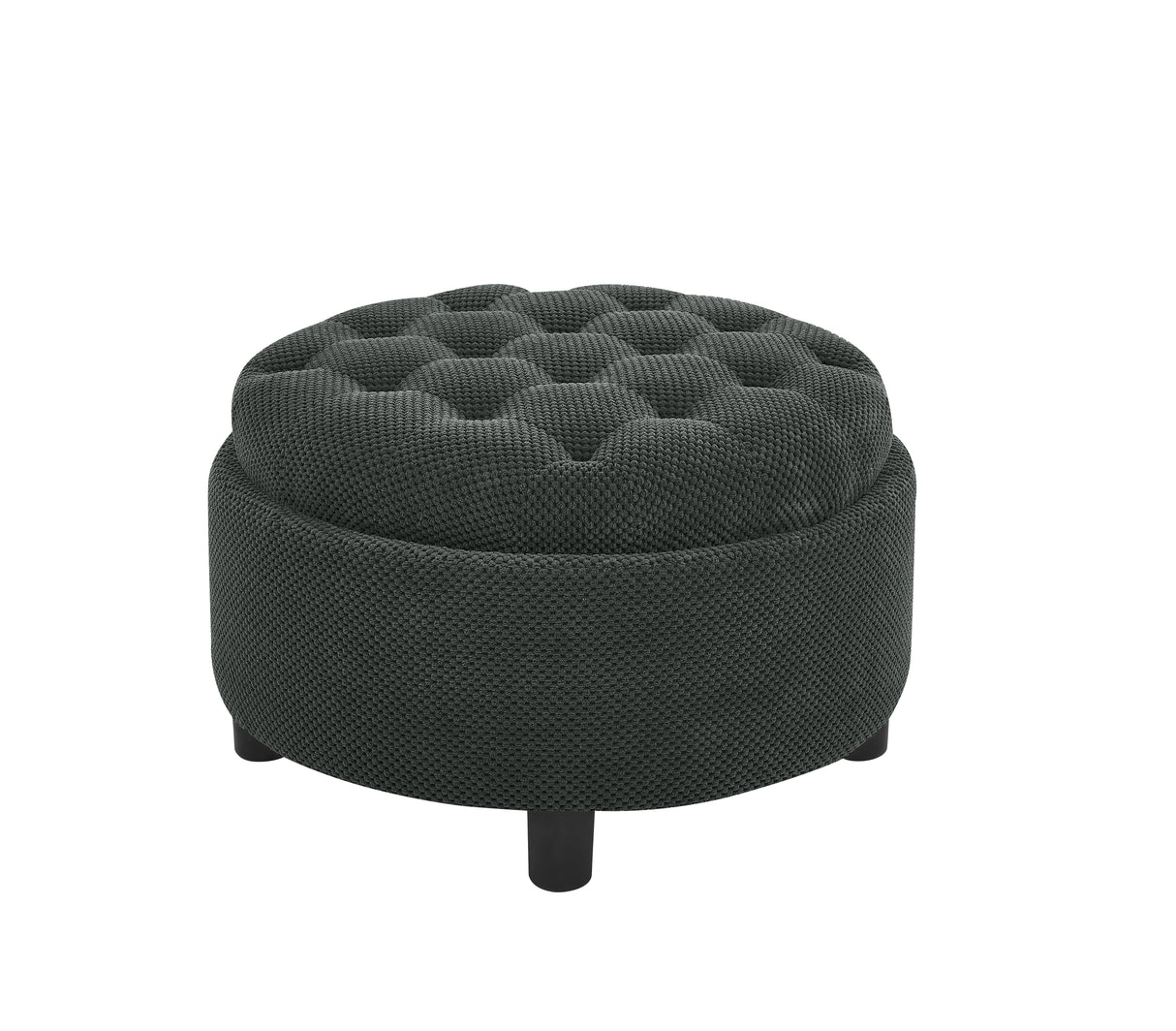 25 Inch Round Storage Ottoman with Tray
