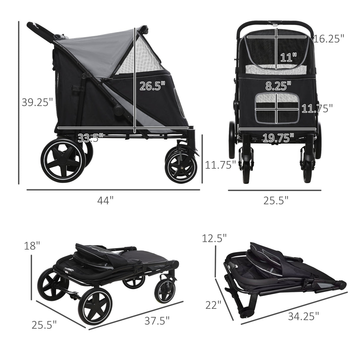 PawHut Foldable Doggy Stroller for Medium Large Dogs and Cats