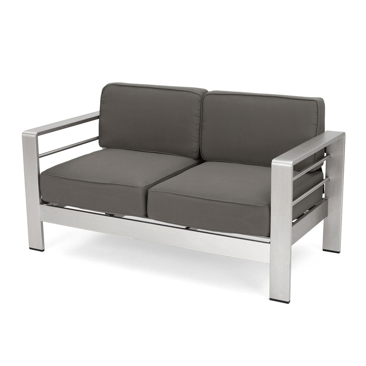 Outdoor Aluminum Loveseat with Plush Cushions - Gray