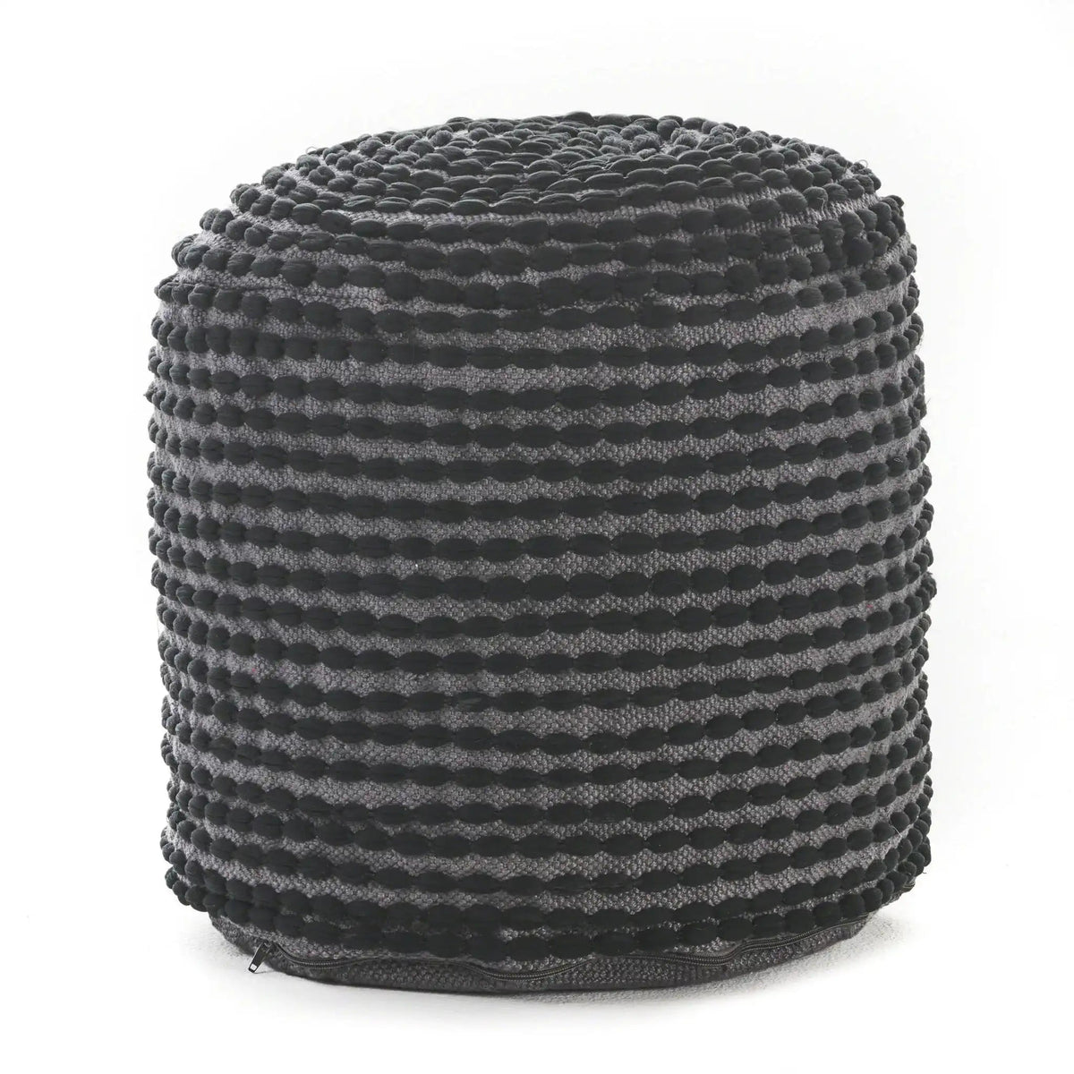 Handcrafted Cylindrical Accent Pouf with Water Resistant Fabric - White, Green, Black