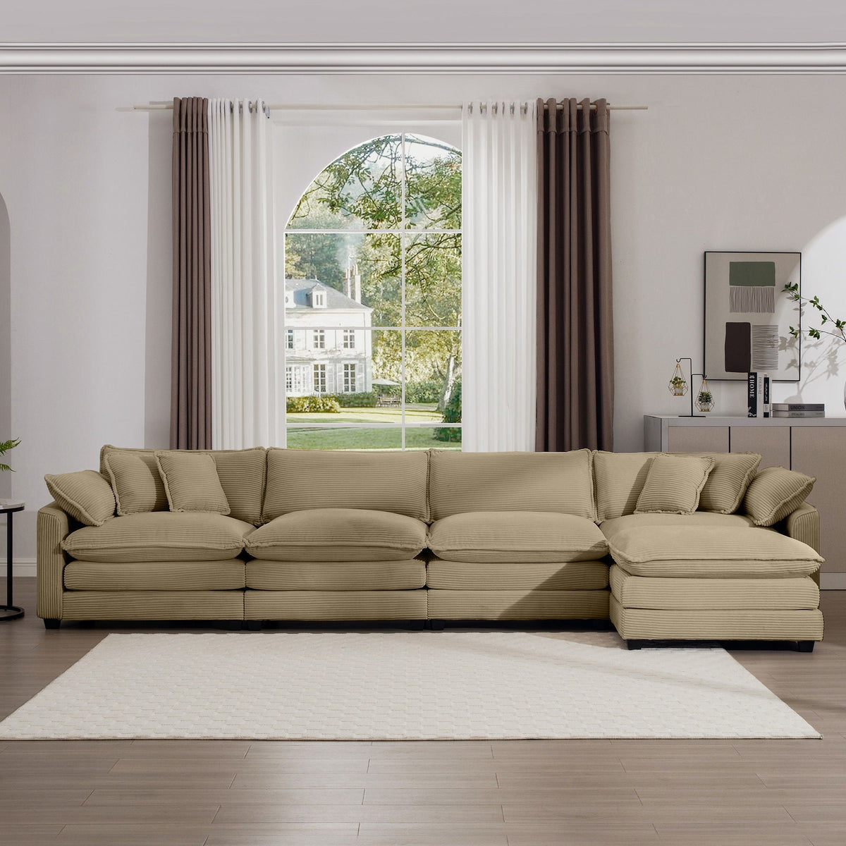Modern Modular Cushion Sofa Set with Ottoman - Fabric, Multiple Colors