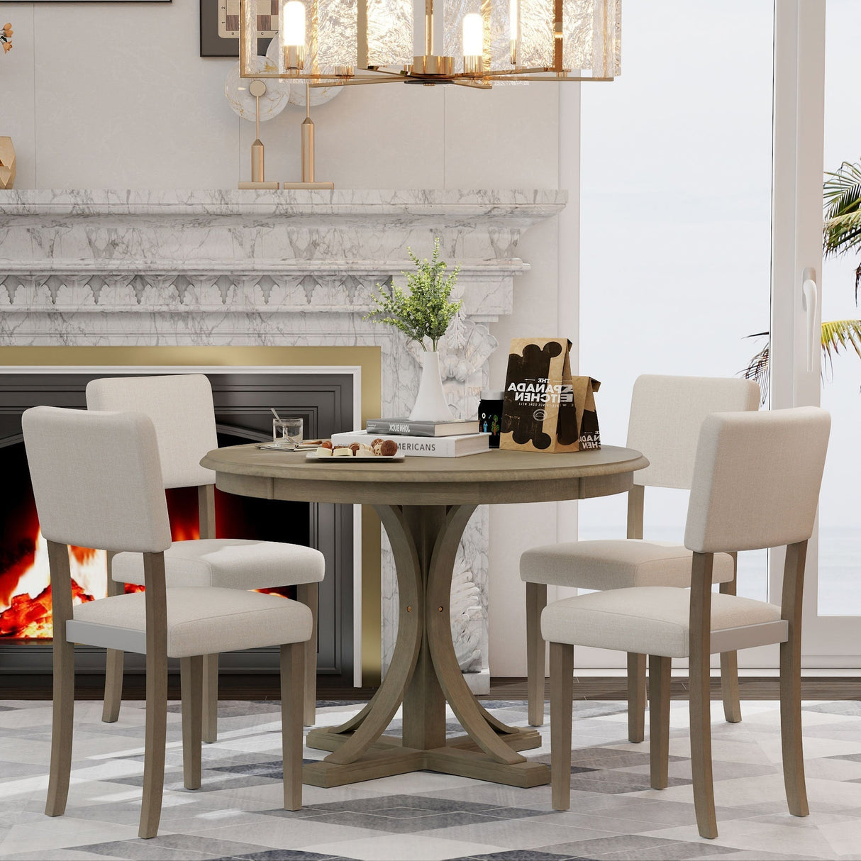 Isla Graceful Pedestal Dining Set for Four