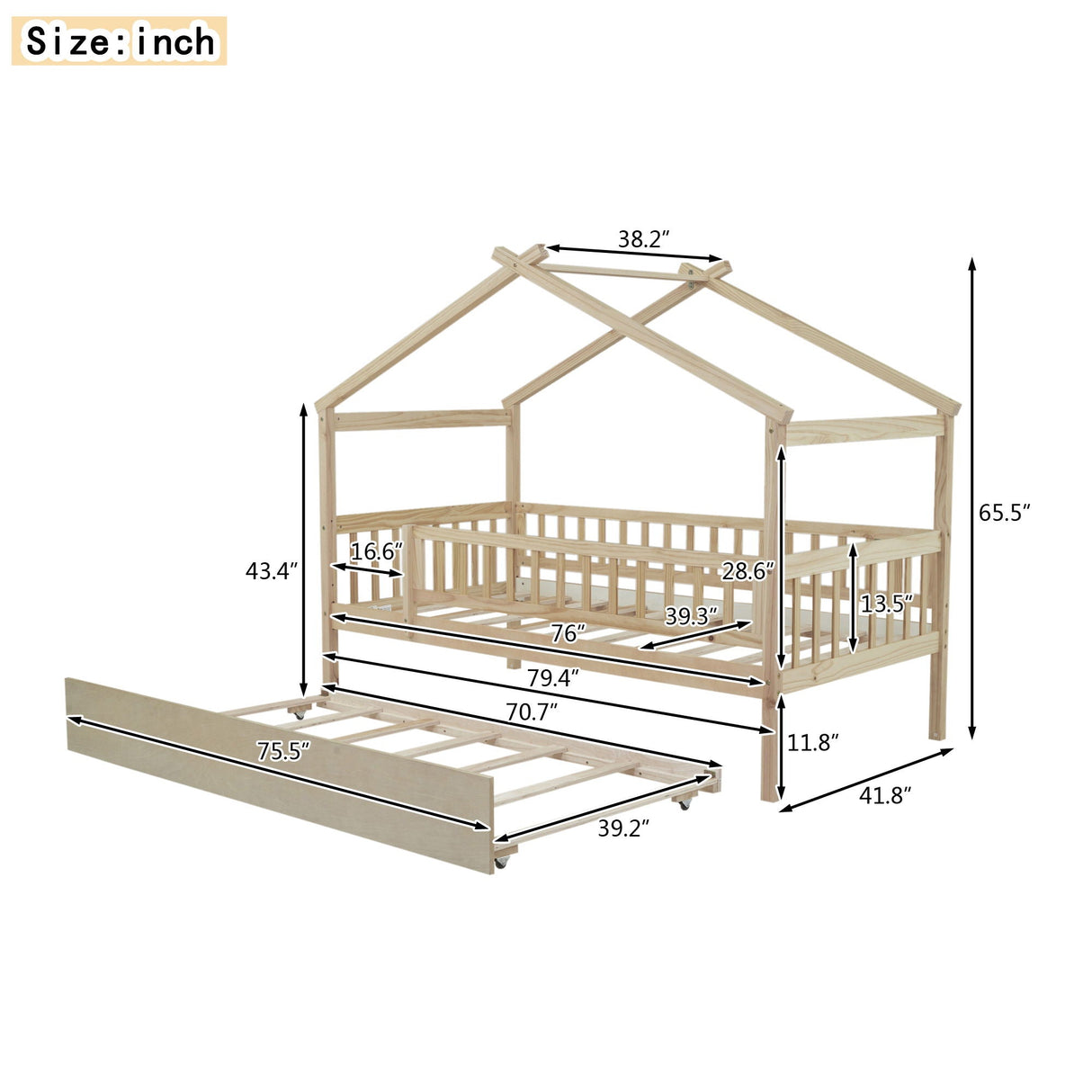 Creativity House Bed With Twin Size Trundle