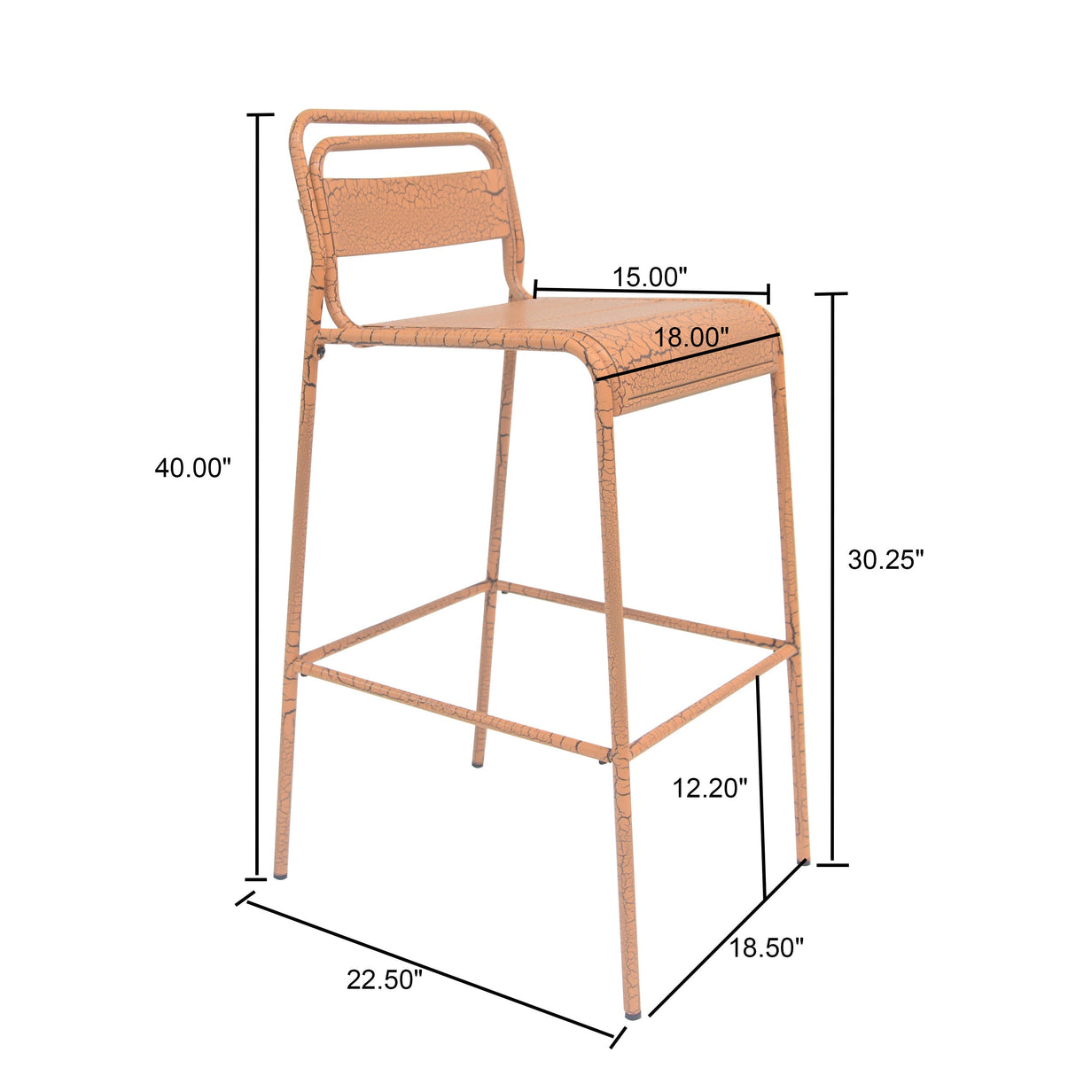 Carmella Outdoor BarStool Set of 2 Iron Slat Design Orange Matte Finish