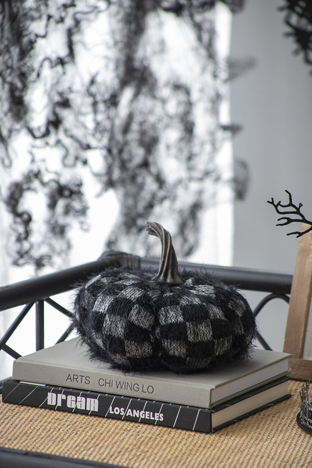 Set of 2 Fabric Black Pumpkins