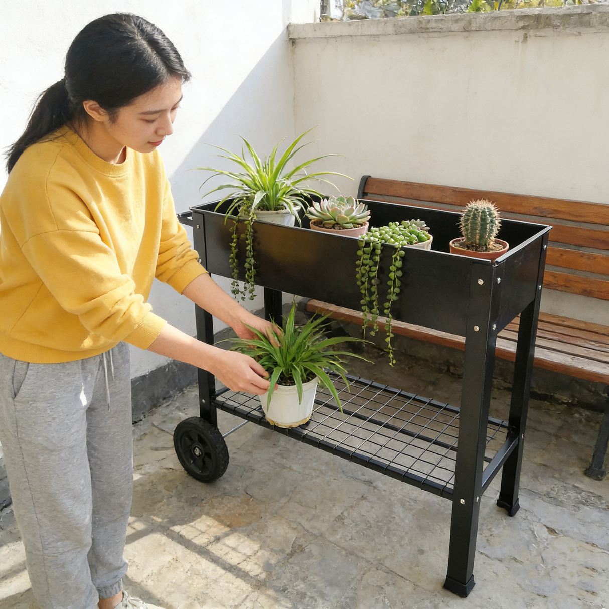 Mobile Metal Raised Garden Bed Cart with Legs