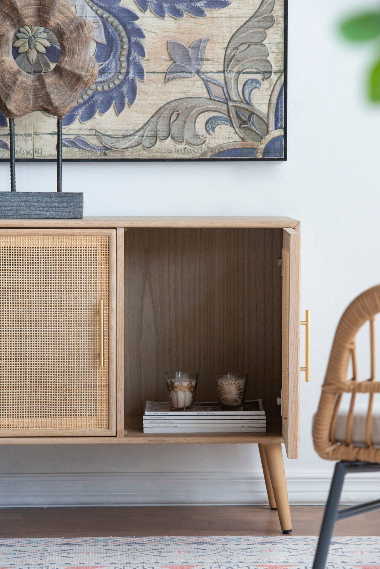 Wooden Accent TV Cabinet With 3 Doors - Brown