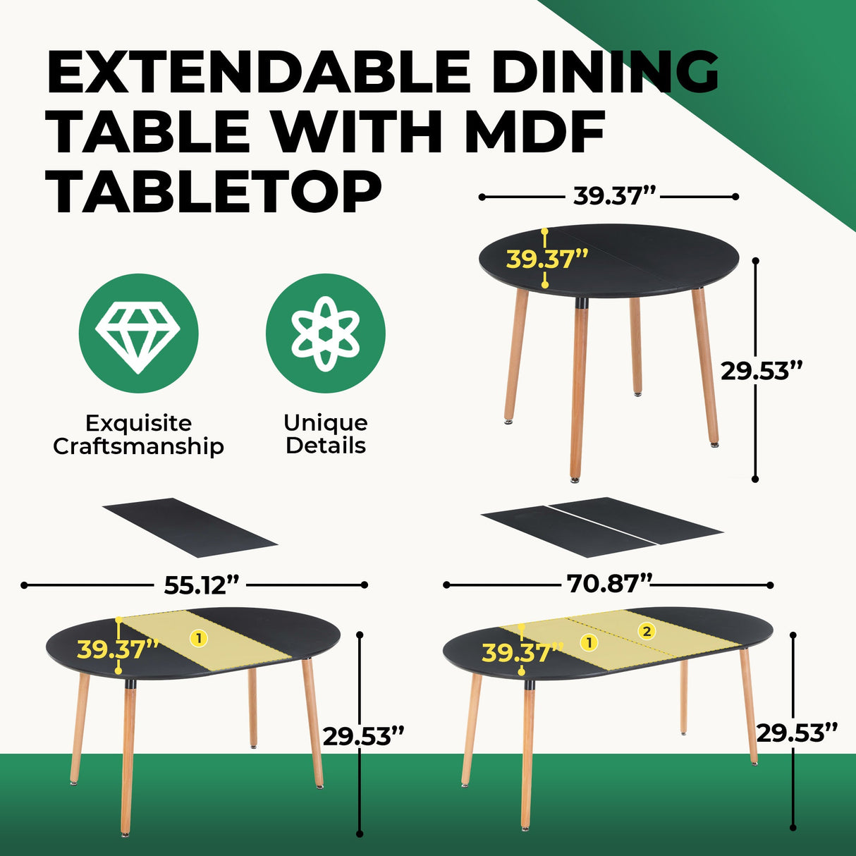 Extensible Dining and Office Table with Wood Legs