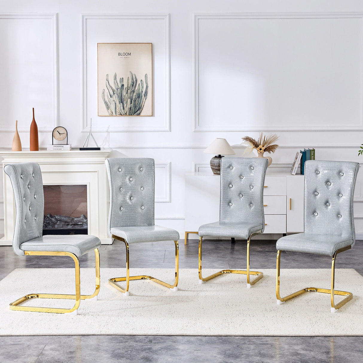 Elegant Design Alligator Skin Upholstered Dining Chairs