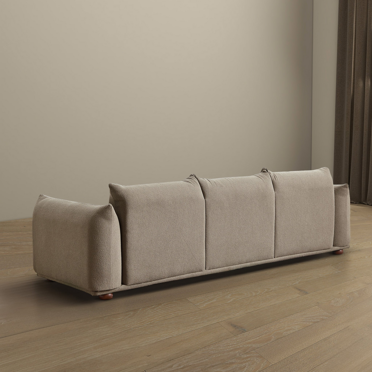Kely Modern 100'' Mocha Boucle Upholstered Sofa with Solid Wood Legs