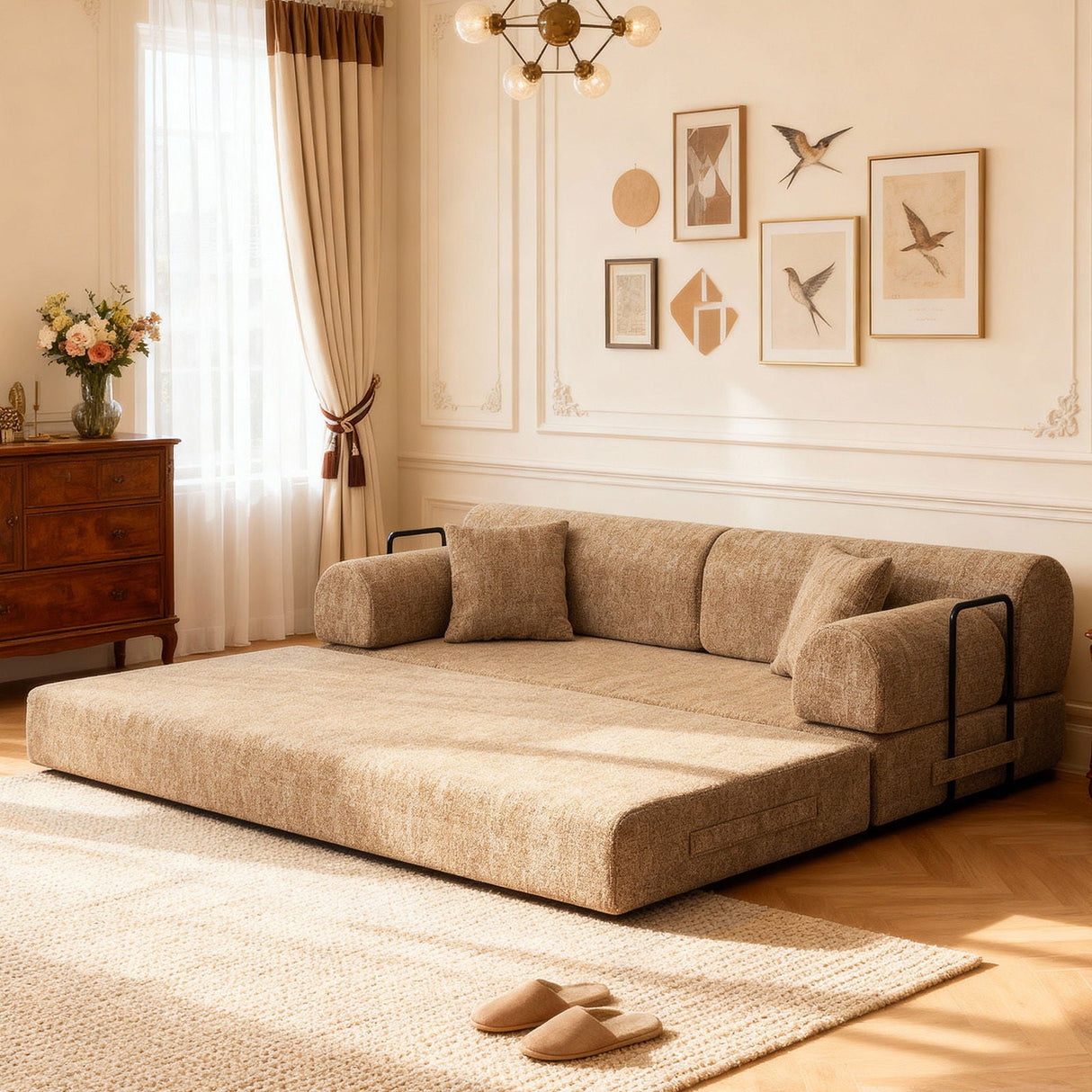 Modern 2 Tone Fabric Convertible Sleeper Sofa Bed