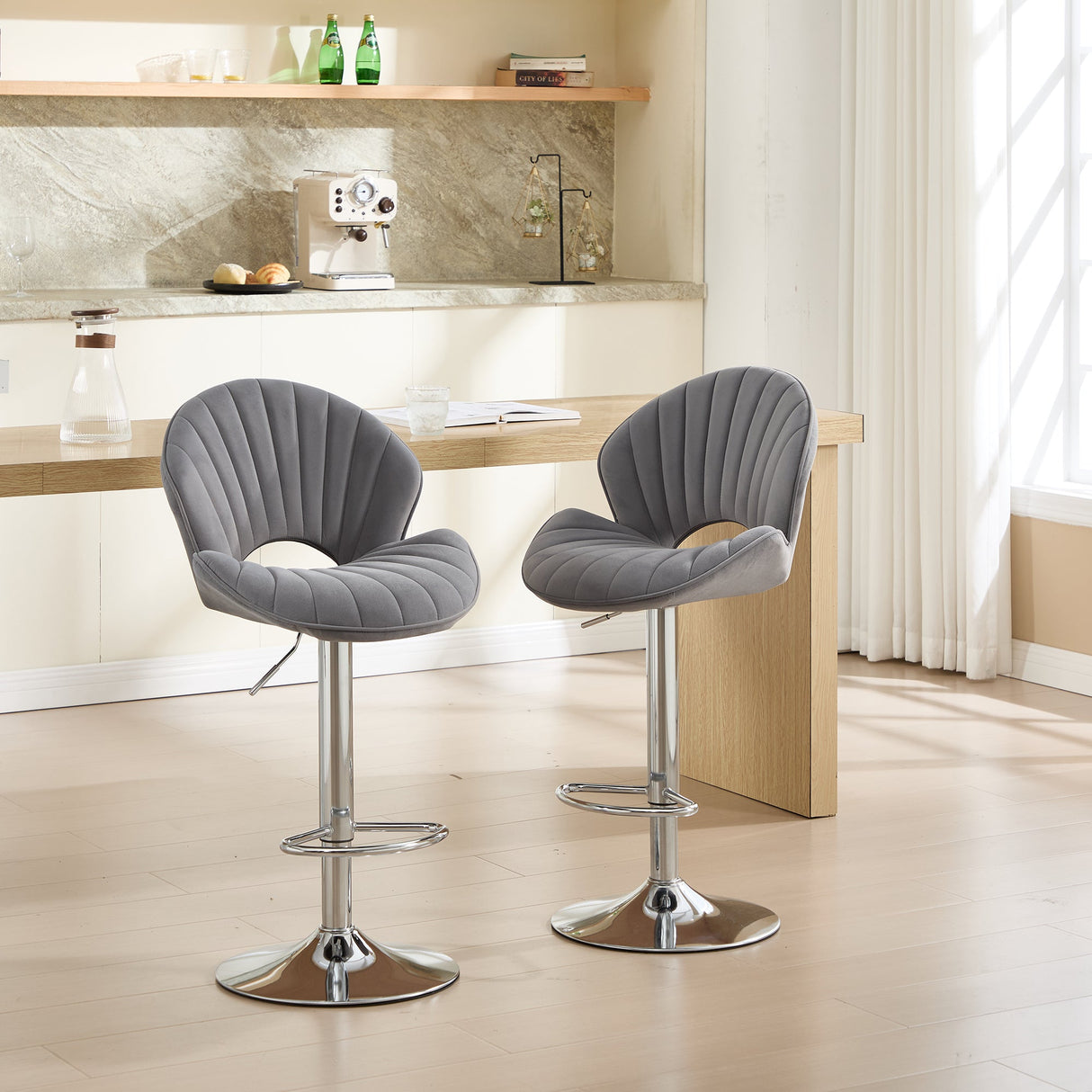 Bar Stools Set of 2 - Adjustable Barstools with Back and Footrest