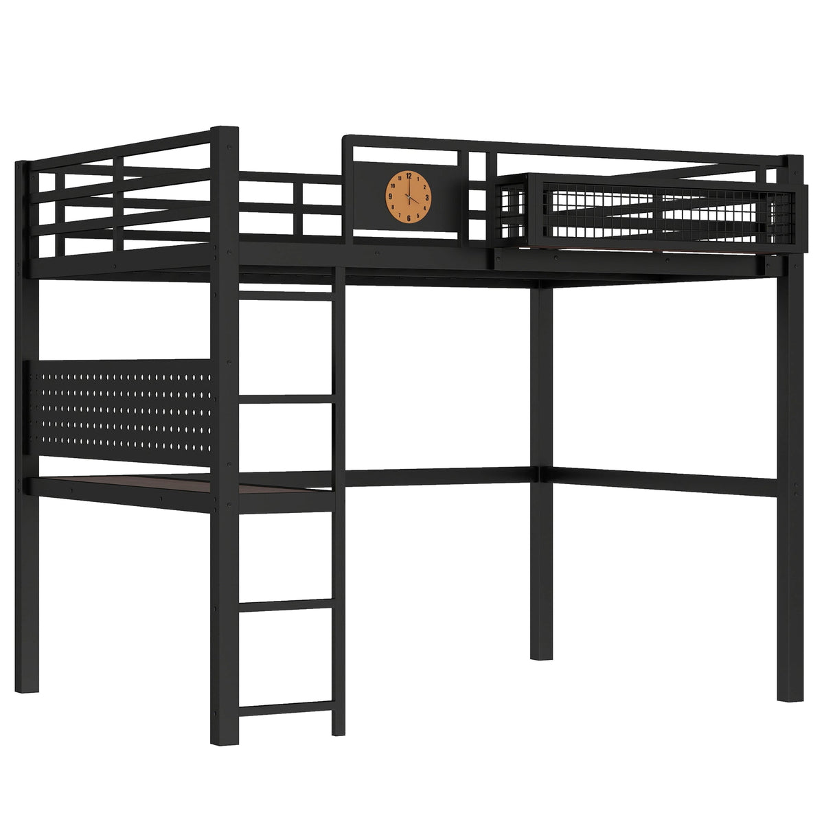 Full Size Loft Bed Frame with Desk and Charging Port