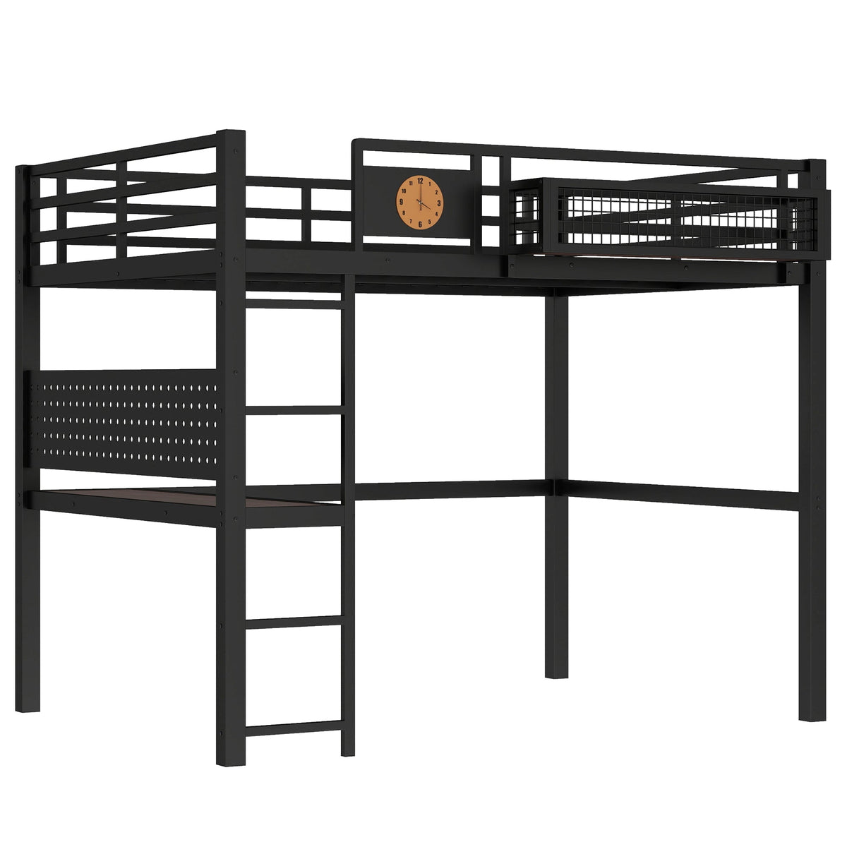 Full Size Loft Bed Frame with Desk and Charging Port