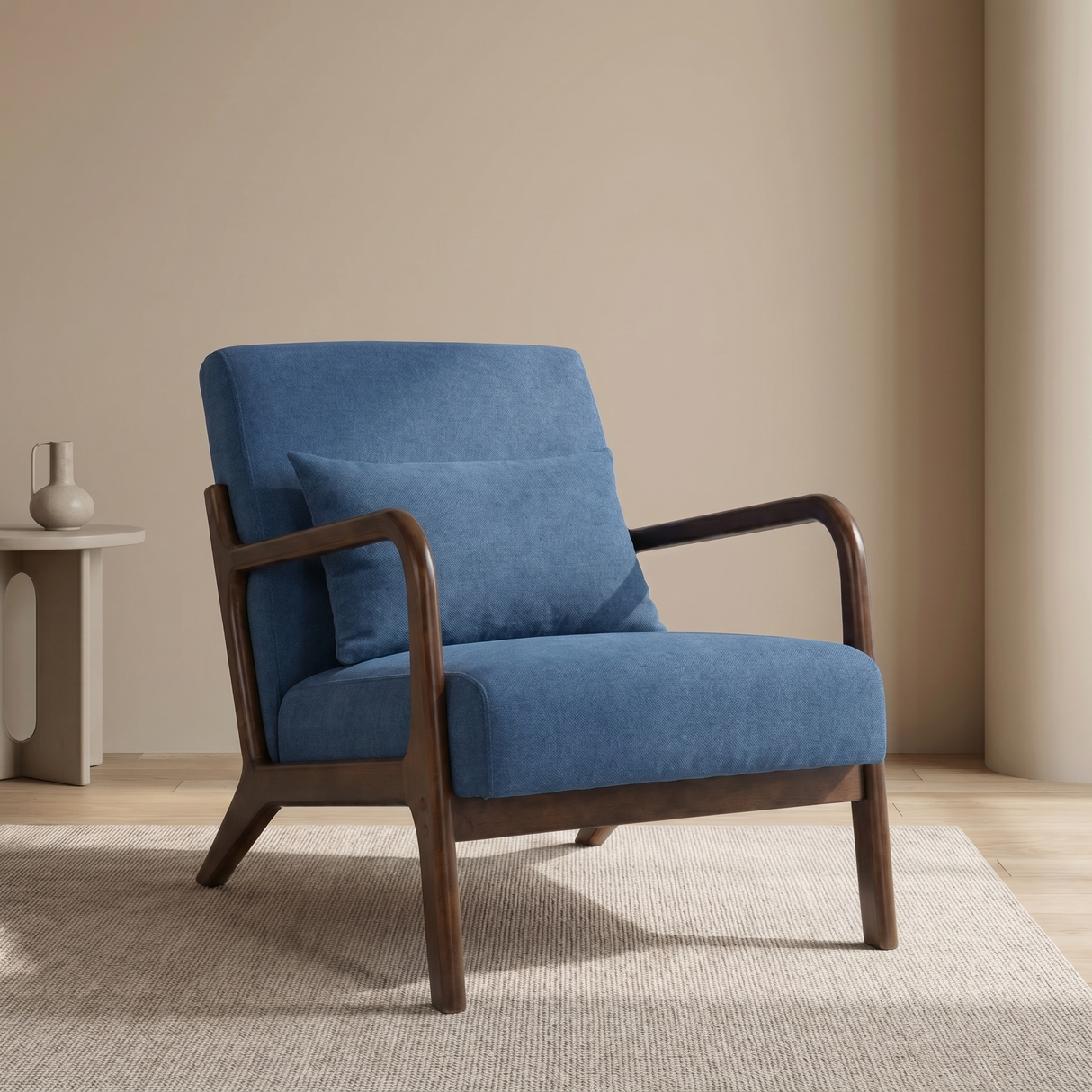 Mid Century Modern Accent Chair with Solid Wood Frame