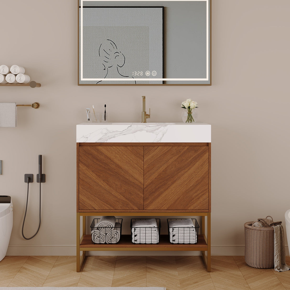 29.9" Modern Free-standing Bathroom Vanity with Ceramic Sink
