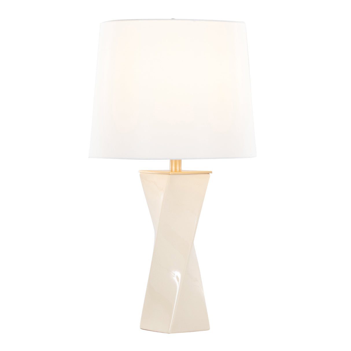 Curvo Square 27" Ceramic Table Lamp in Cream Ceramic, Gold Metal, and White Linen