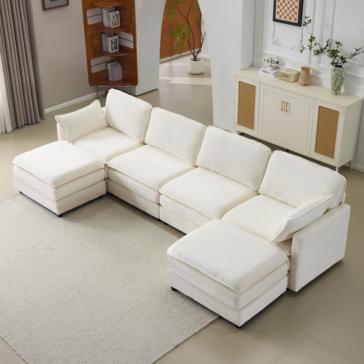 136" Plush Cloud 3-seater Sofa: Modular Design with Footstools