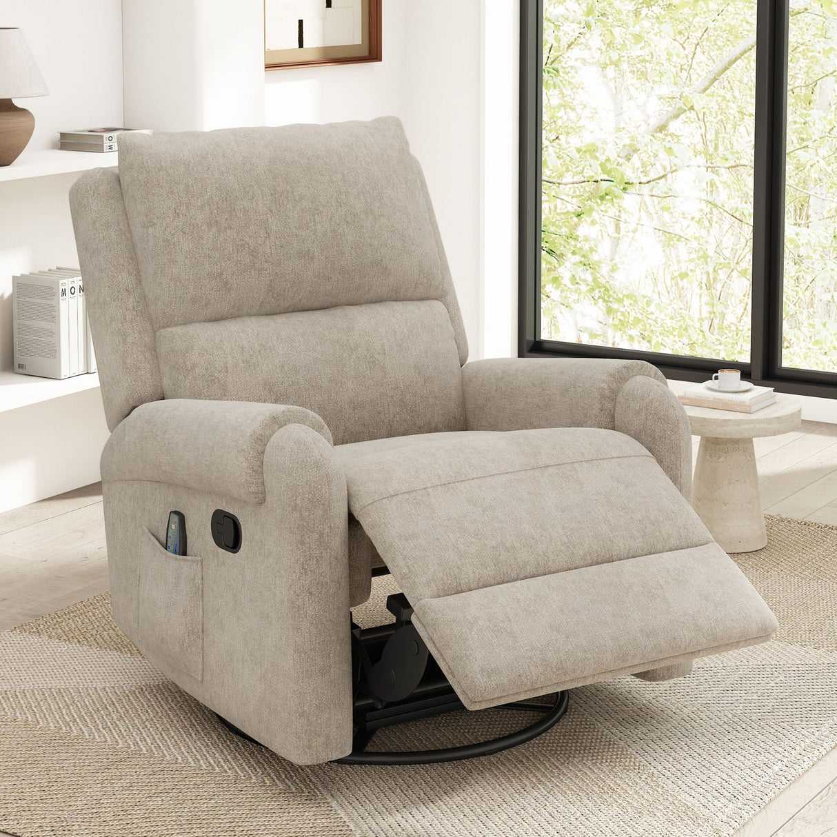 Manual Recliner Massage Chair with Swivel Rocker and 8 Massage Modes