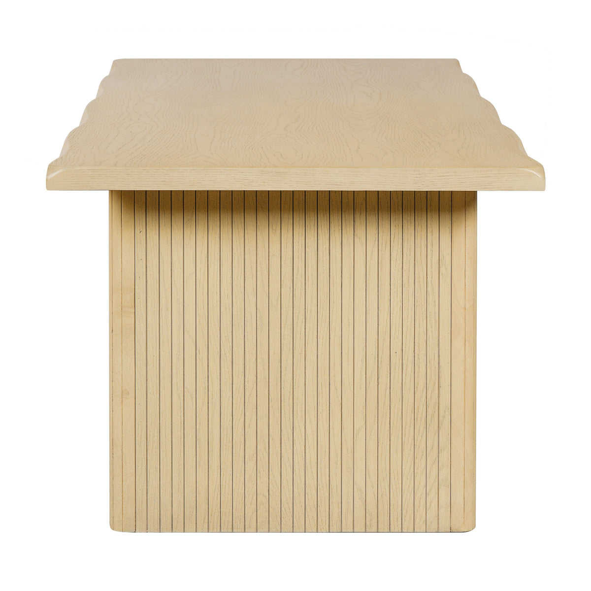 5-Piece Indoor Dining Set with Fluted Wood Table - Green Boucle