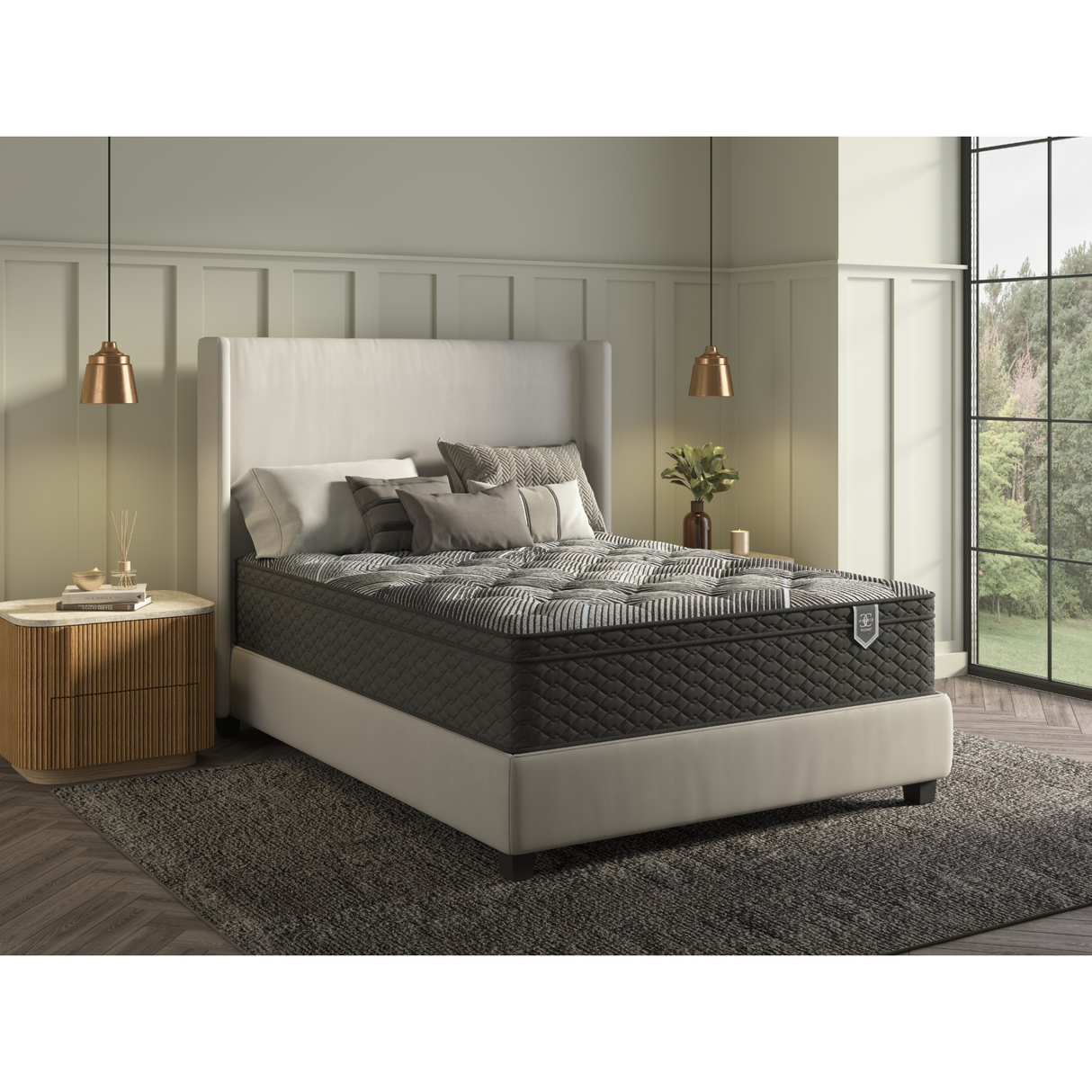 Restonic ComfortCare Hybrid Firm Mattress & 12-Piece Premium Comfort Bedding Pack - Queen Size