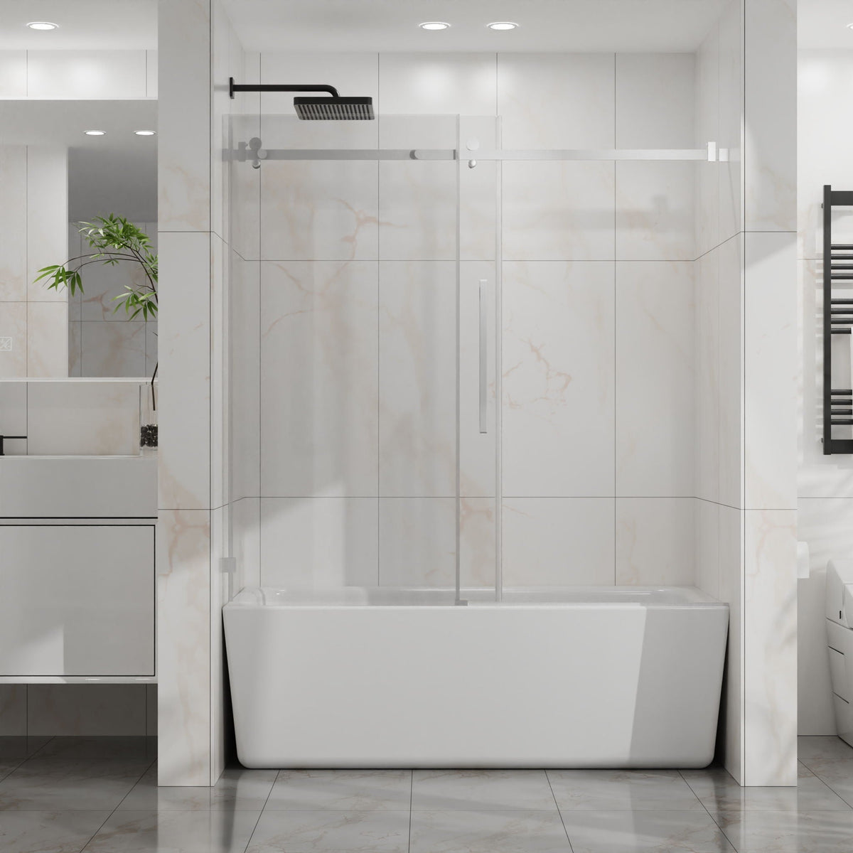 Frameless Tub Sliding Shower Door With Easy Clean Coating
