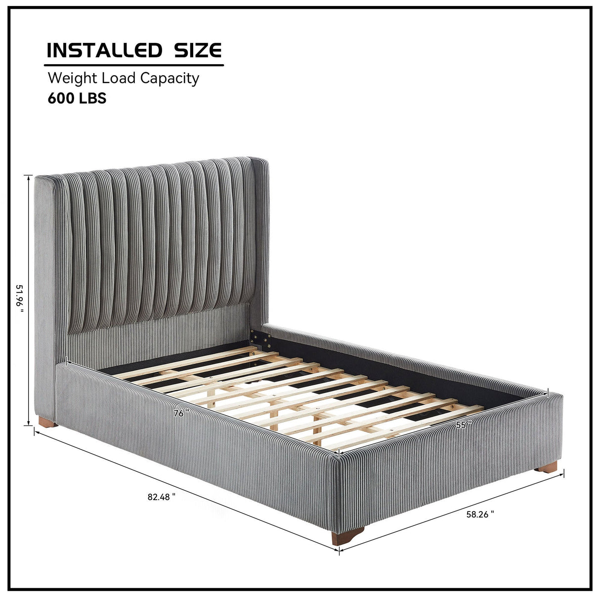 Corduroy Upholstered Wingback Bed Frame, No Box Spring