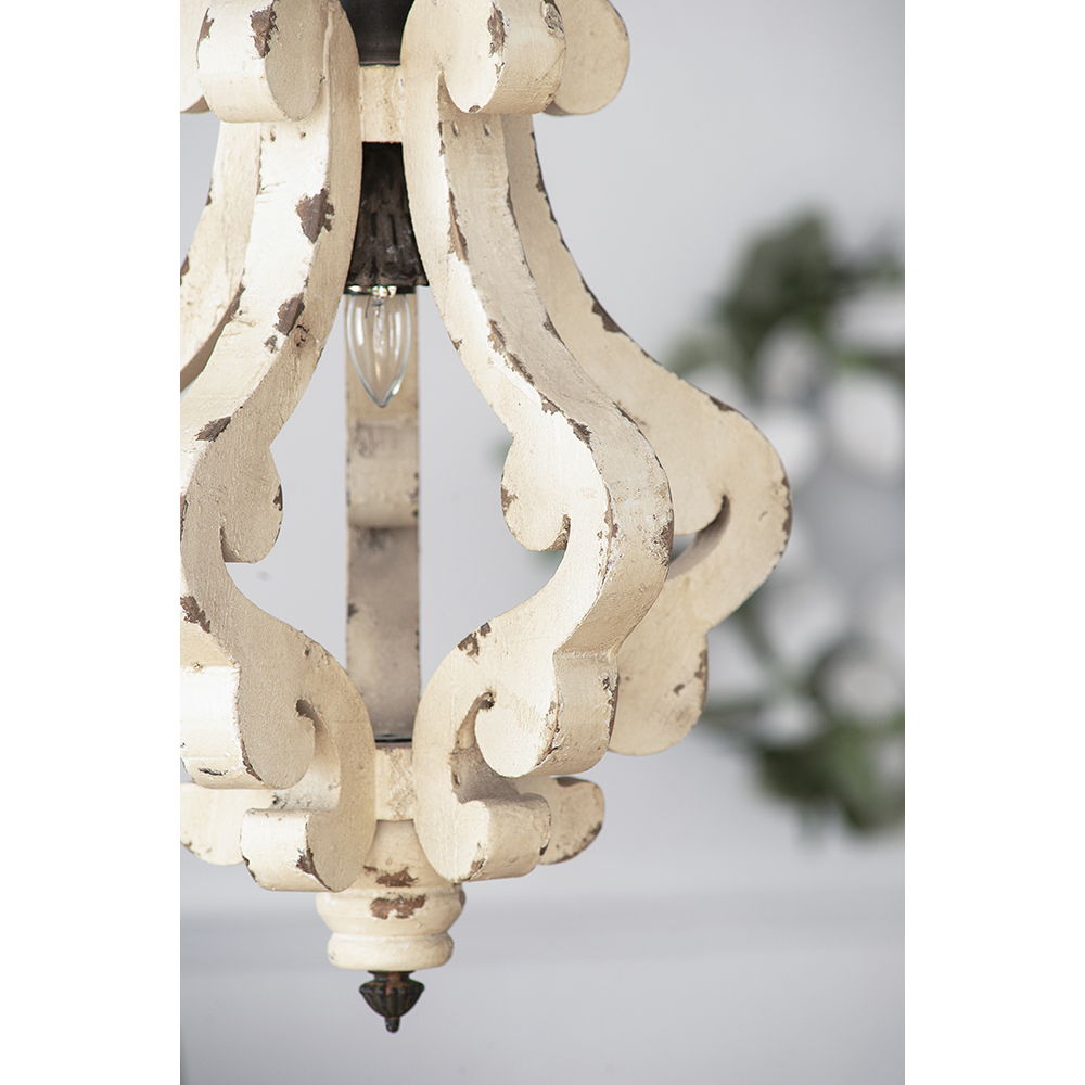 Farmhouse Chandeliar Distressed Pendant French Country Wood Chandelier For Living Room Foyer, Bulb Not Included - Antique Cream