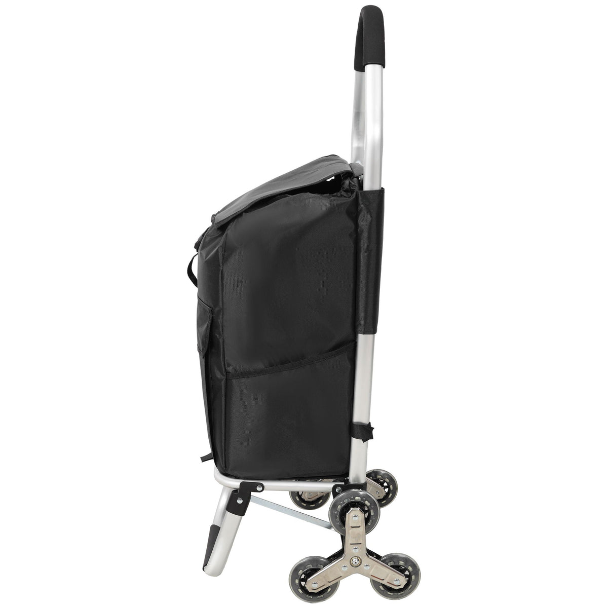 Foldable Shopping Stair Trolley With Triangular Wheels And Removable Waterproof Bag - Black