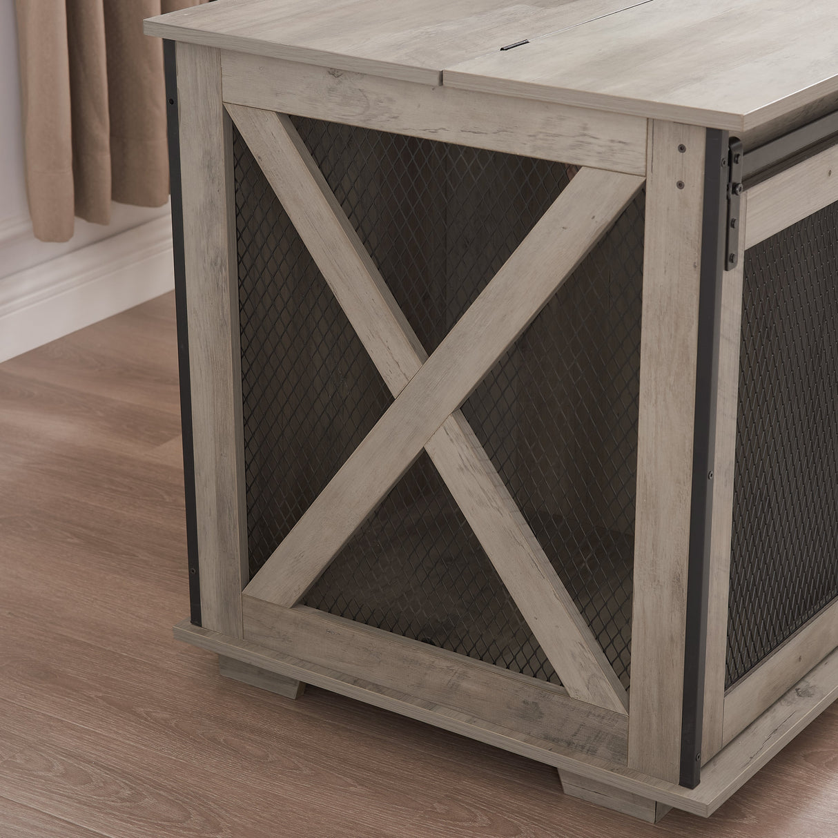 Farmhouse Dog Cage Crate Furniture with Sliding Barn Door