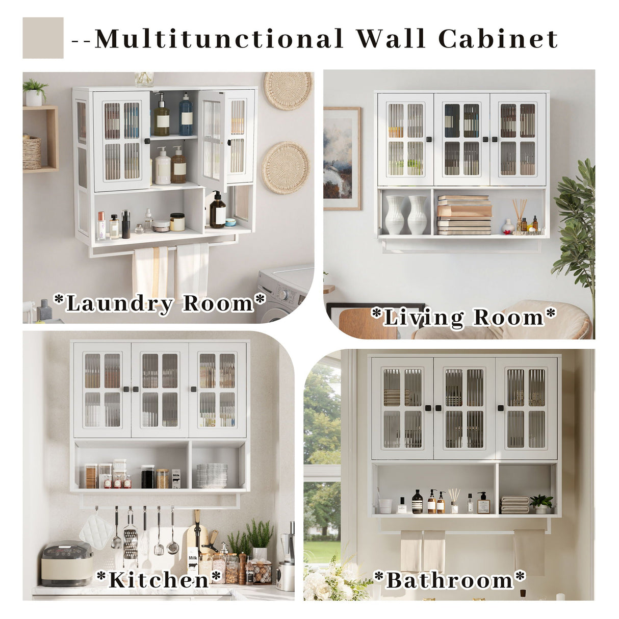 3 Door Wall Cabinet With Glass Door And Towel Bar