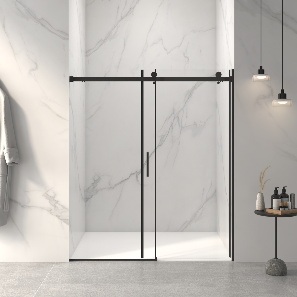 Frameless Sliding Shower Door - 5/16" Thick Tempered Glass