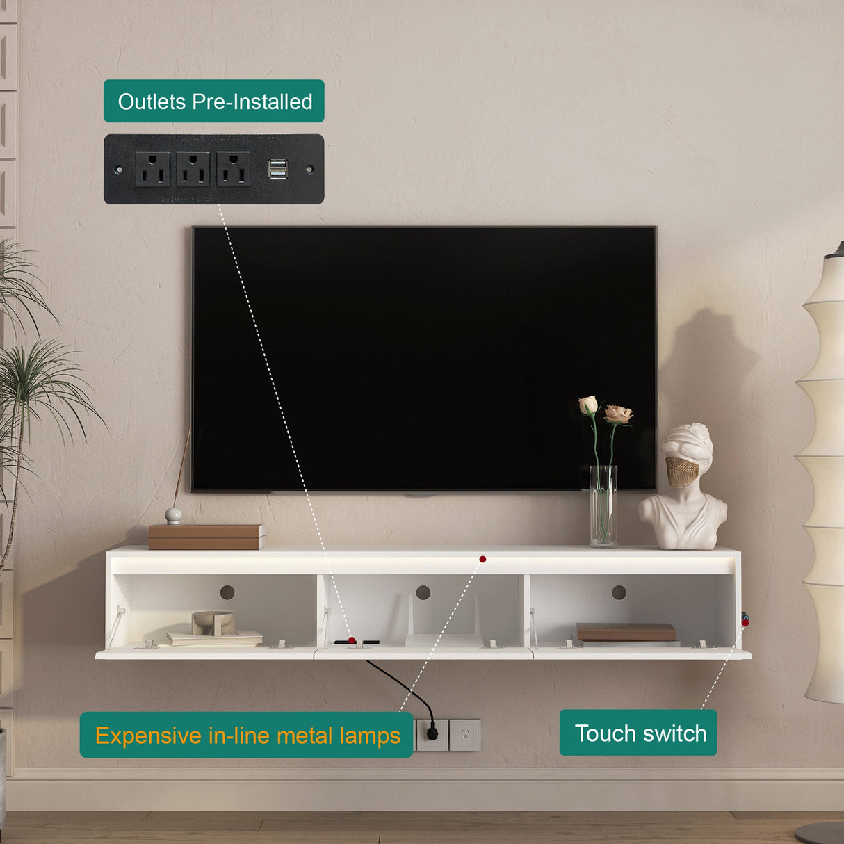 High-Gloss Suspended TV Cabinet with LED Lights