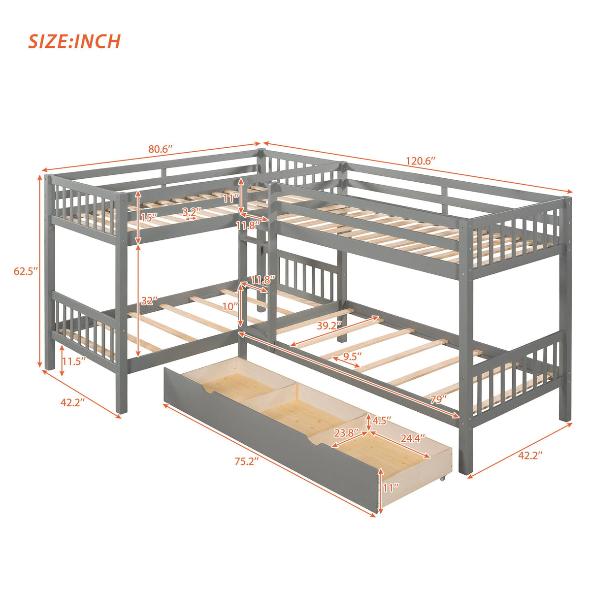 L Shaped Bunk Bed With Drawers