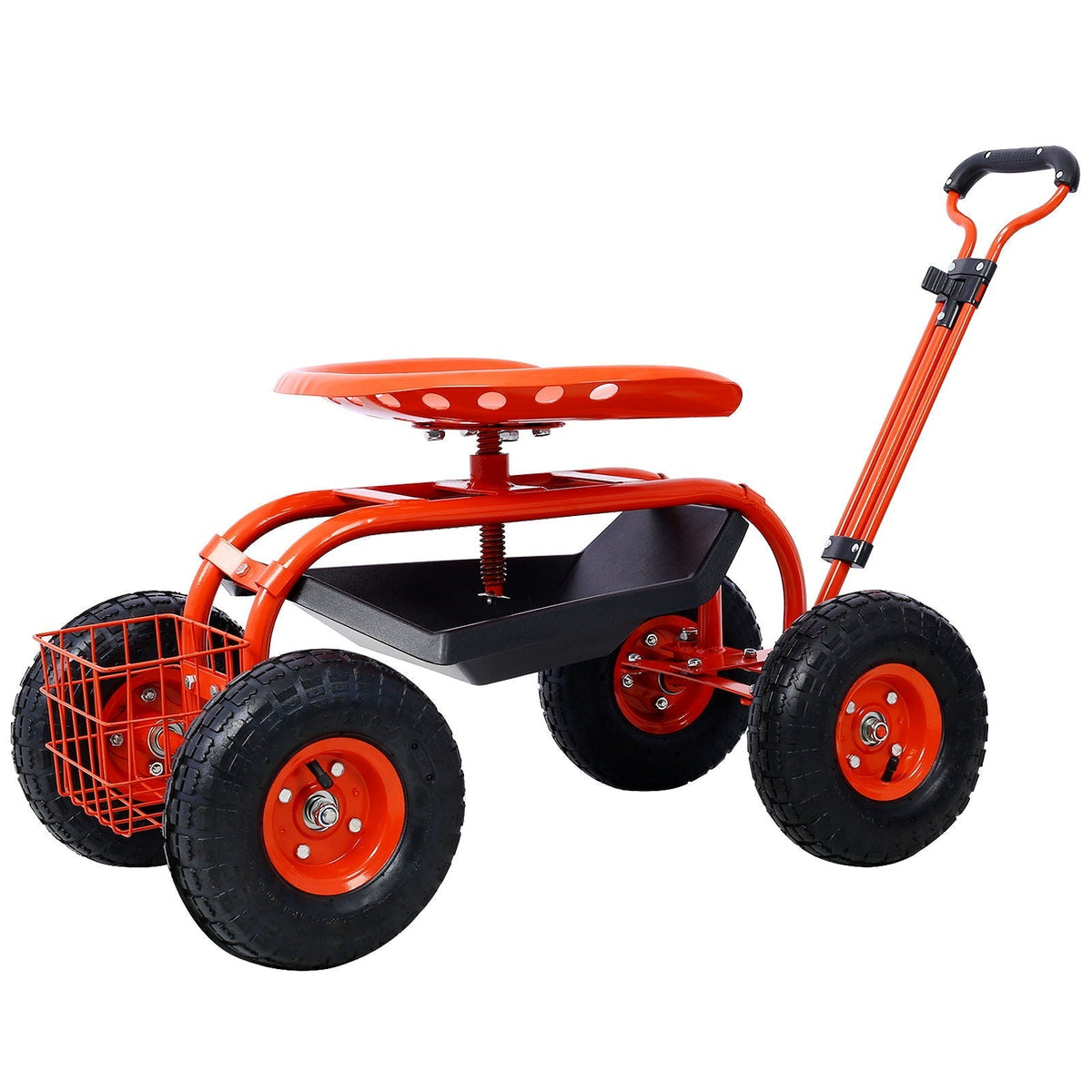 Rolling Garden Scooter Cart With 360° Swivel Seat And Tool Tray