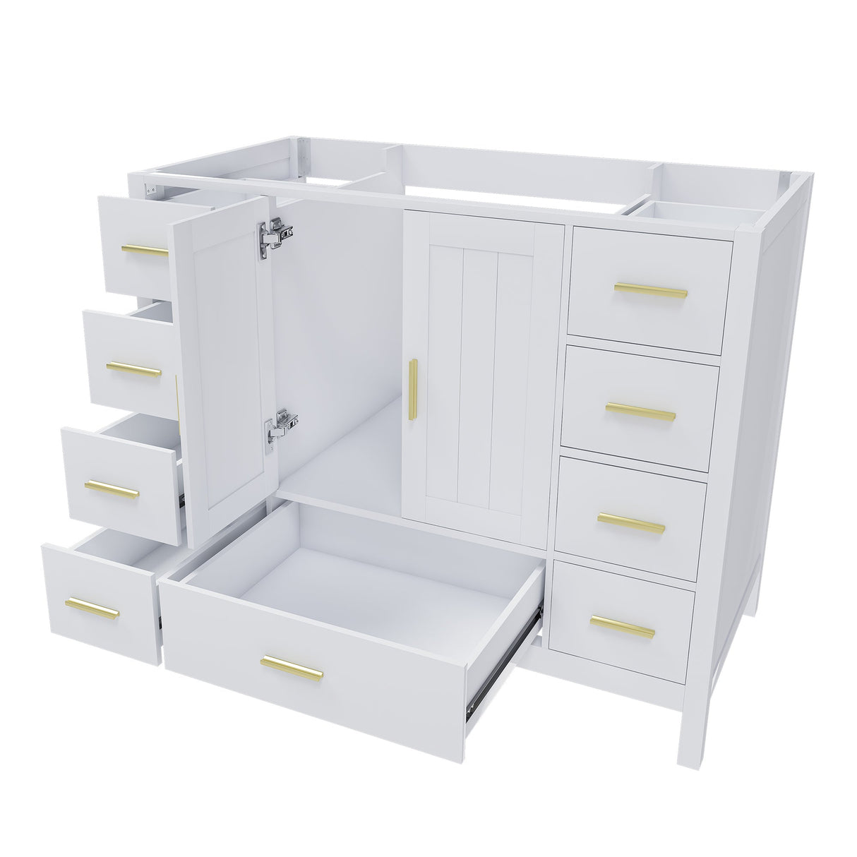 42" Bathroom Vanity Base Cabinet with 2 Soft-Close Double Doors & 9 Smooth Drawers