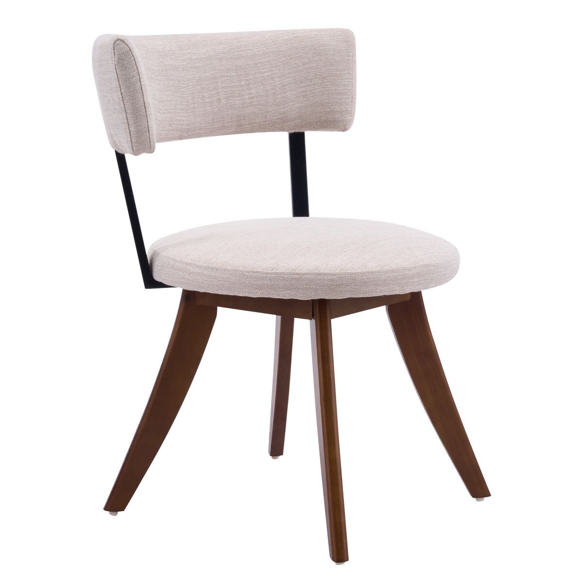 Modern Upholstered Dining Chair with Curved Back and Walnut Base - Beige