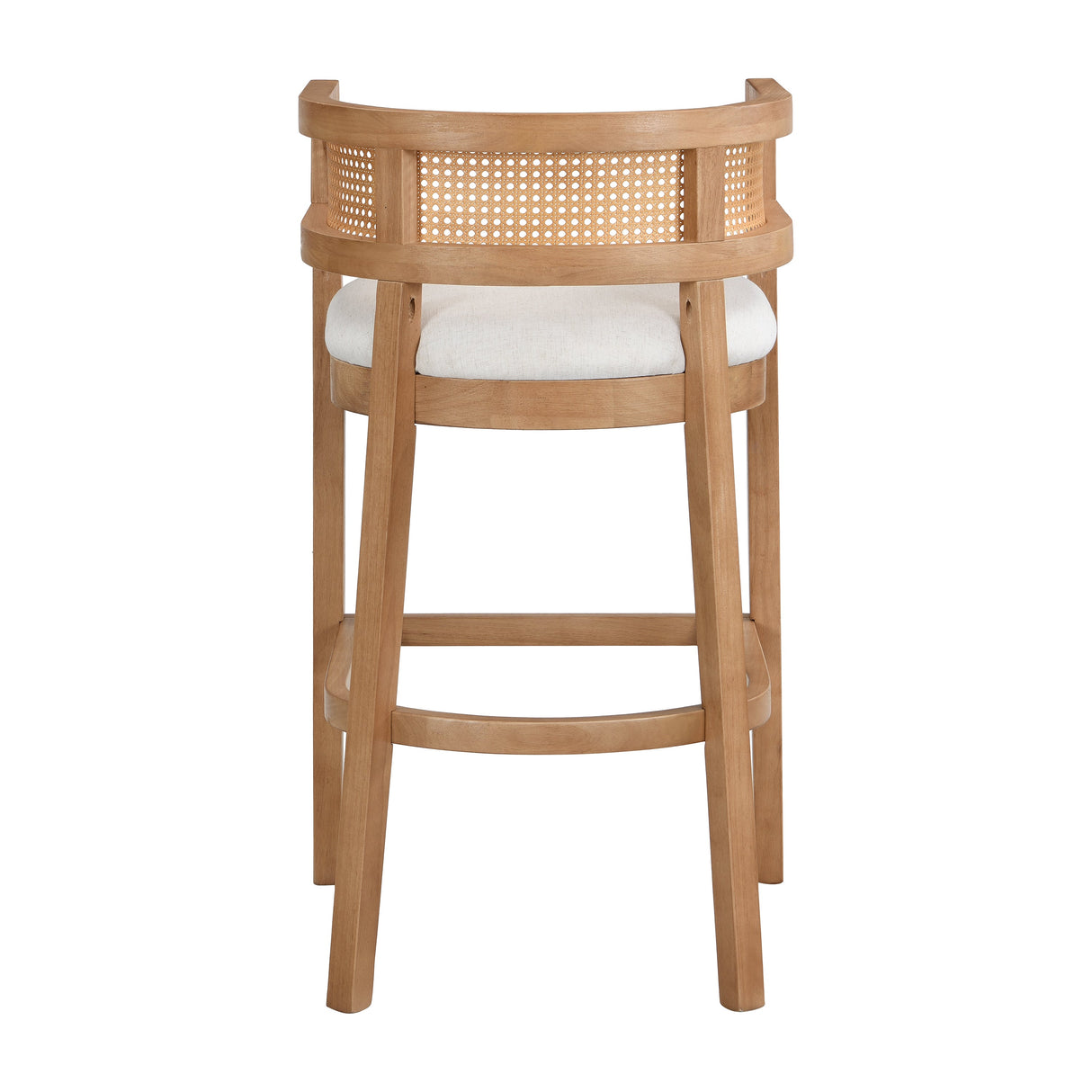 Wood And Rattan Upholstered Arm Bar Stools, Set of 2