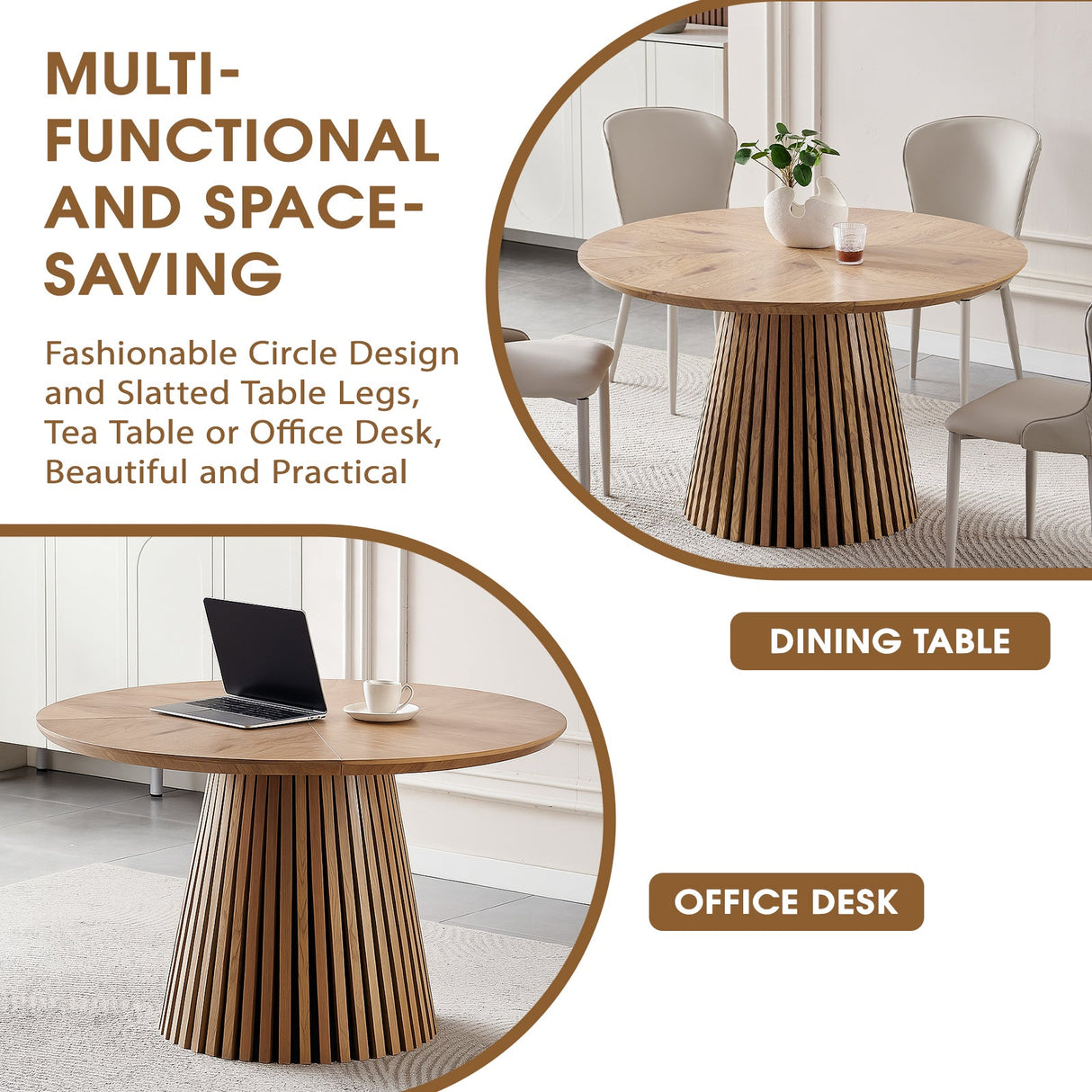 Wooden Dining Table with Oval Top and Slatted Legs