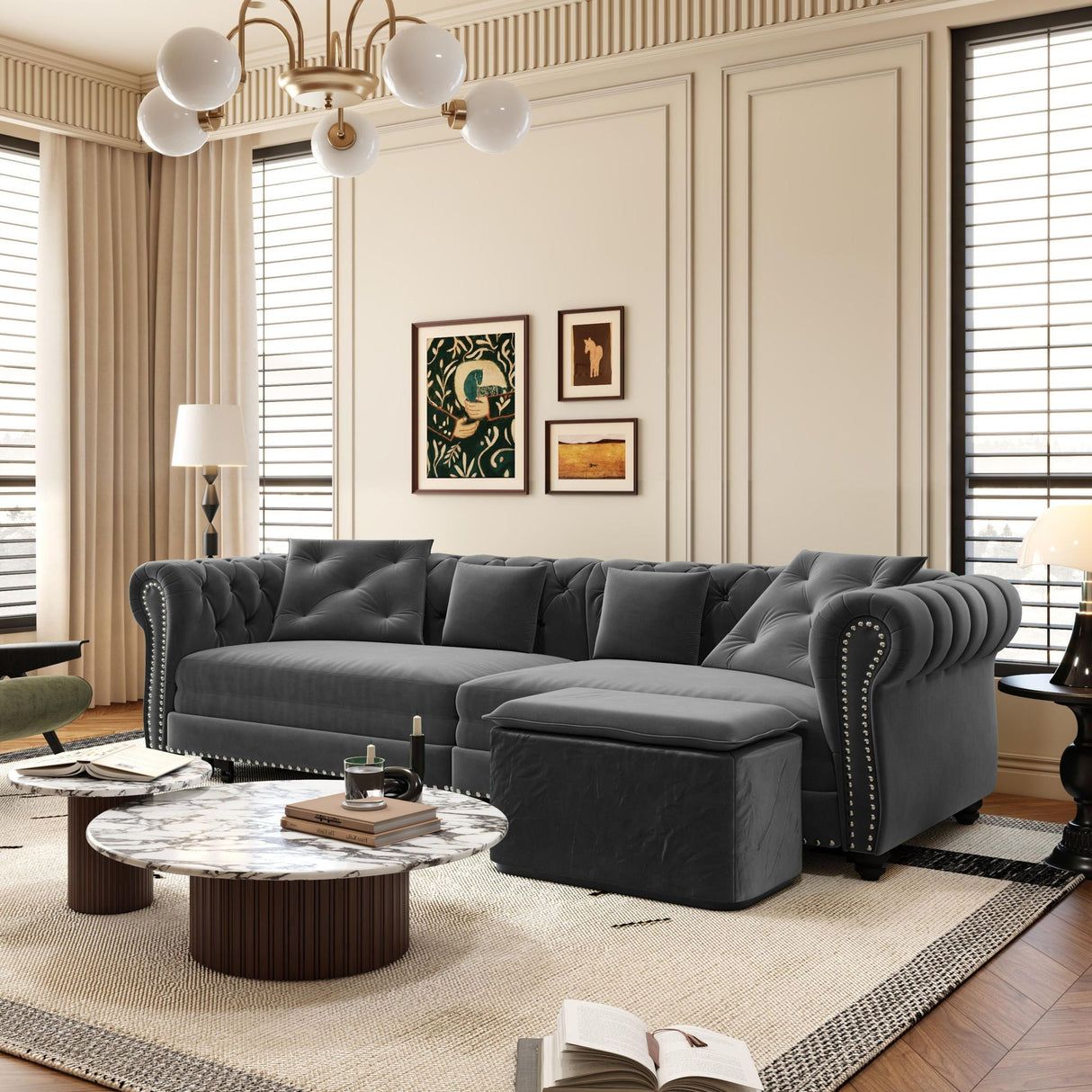 3 In 1 Convertible Sleeper Sofa Bed With Movable Ottoman